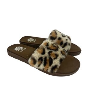 Yellow Box Womens Size 8 Leopard Print Fuzzy Slides Animal Print Cozy